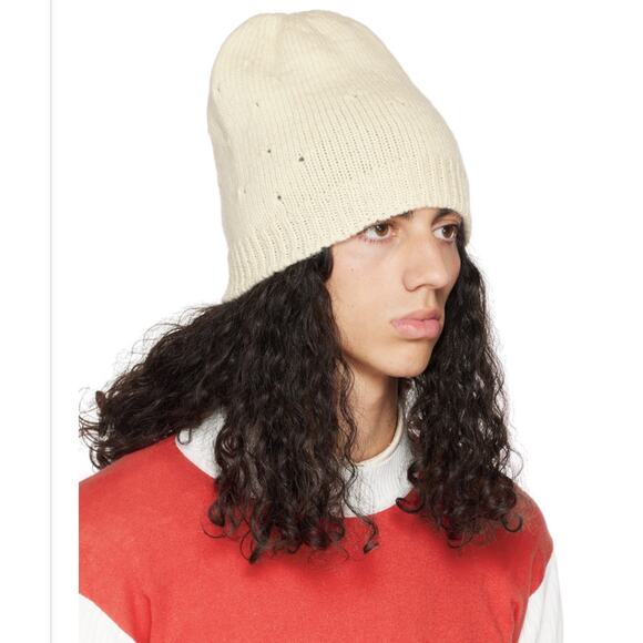 Molly Goddard Mens One Size Mallory Wool Lace Hole Beanie Hat Grey Winter Cap - Picture 2 of 9